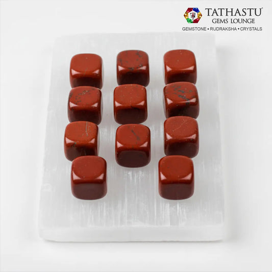 Set of original Red Jasper Tumble stones arranged in a grid for physical stamina, emotional balance, and protection - Tathastu Gems