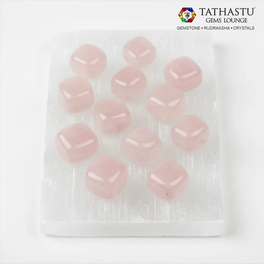 Set of original Rose Quartz Tumble stones arranged in a grid for relationship harmony, self-love, and compassion - Tathastu Gems