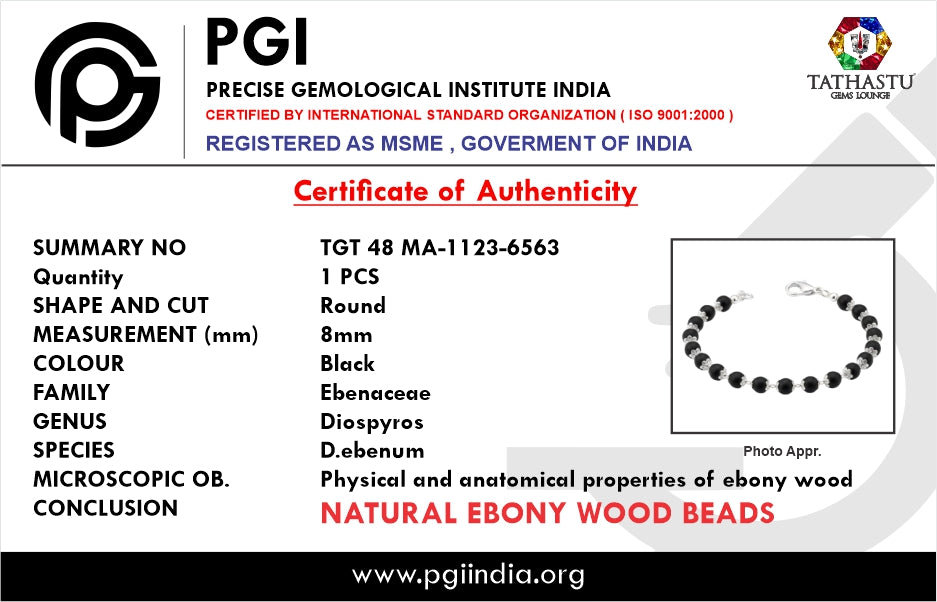 Natural 8mm Karungali Bracelet Silver Capped| 100% Original Black Ebony Wood for Luck & Stress Relief