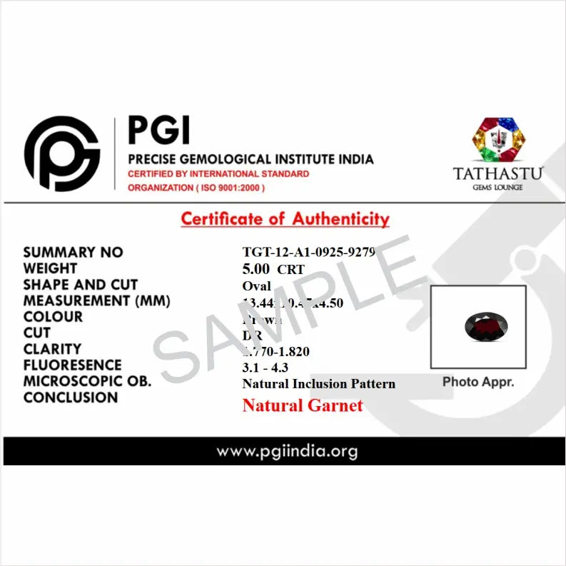 Lab Certificate - Natural Red Garnet (Raktmani) 4.56 Carat – 100% Original & Lab Certified Gemstone for Energy & Passion