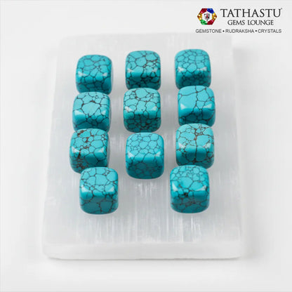 Set of original Turquoise Tumble stones arranged in a grid for evil eye protection, communication, and emotional healing - Tathastu Gems