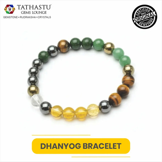 Authentic Original Dhanyog Bracelet at Tathastu Gems Lounge made with multi-gemstone beads for wealth and prosperity attraction.