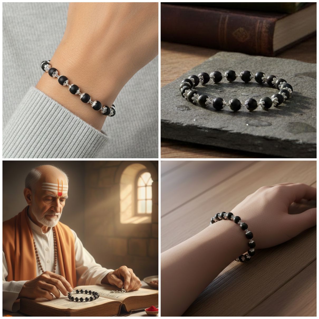Natural 8mm Karungali Bracelet Silver Capped| 100% Original Black Ebony Wood for Luck & Stress Relief