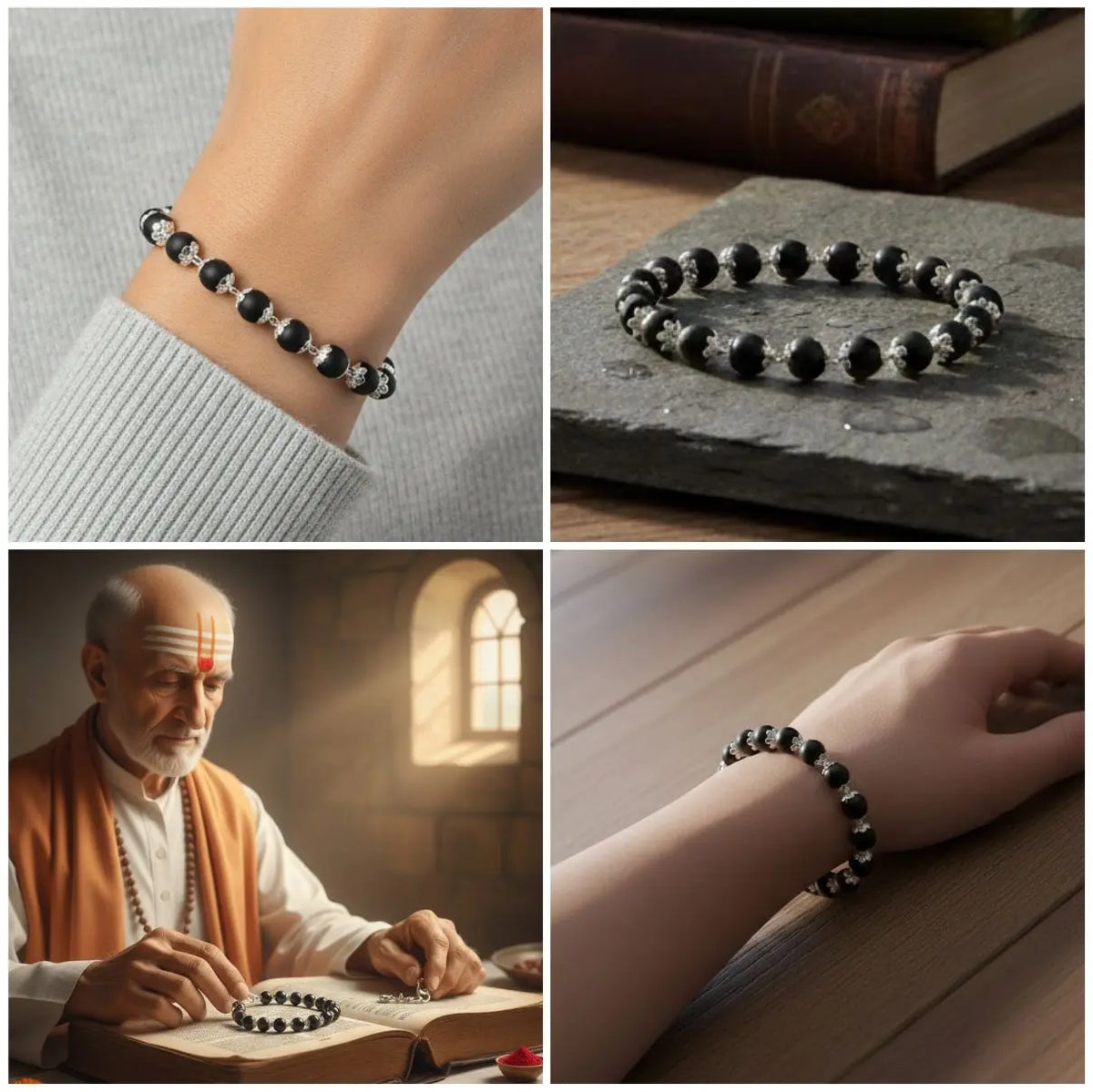 Size guide and rules for wearing original Silver Capped Karungali Bracelet - Tathastu Gems