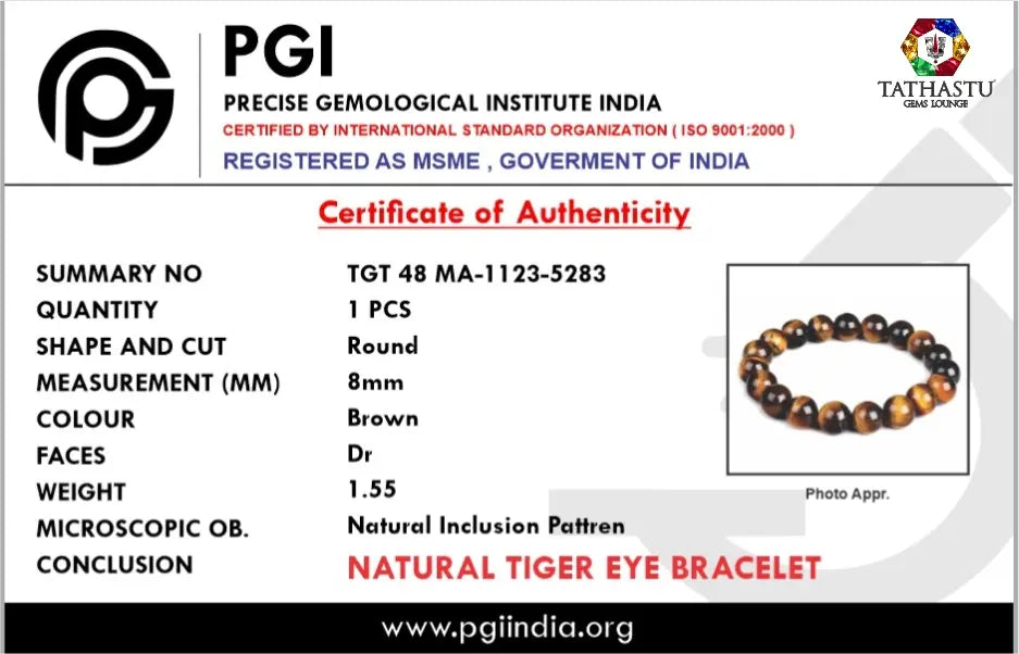 Lab Certificate - Original Tiger Eye Bracelet – A Symbol of Stability & Protection