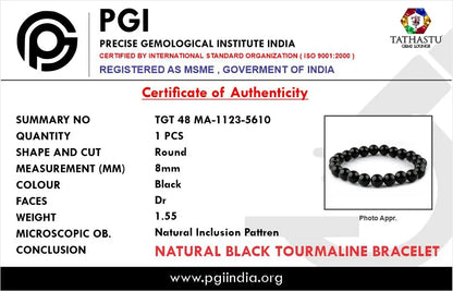 Authentic Original Black Tourmaline Bracelet at Tathastu Gems Lounge with authentic lab test certification report card.