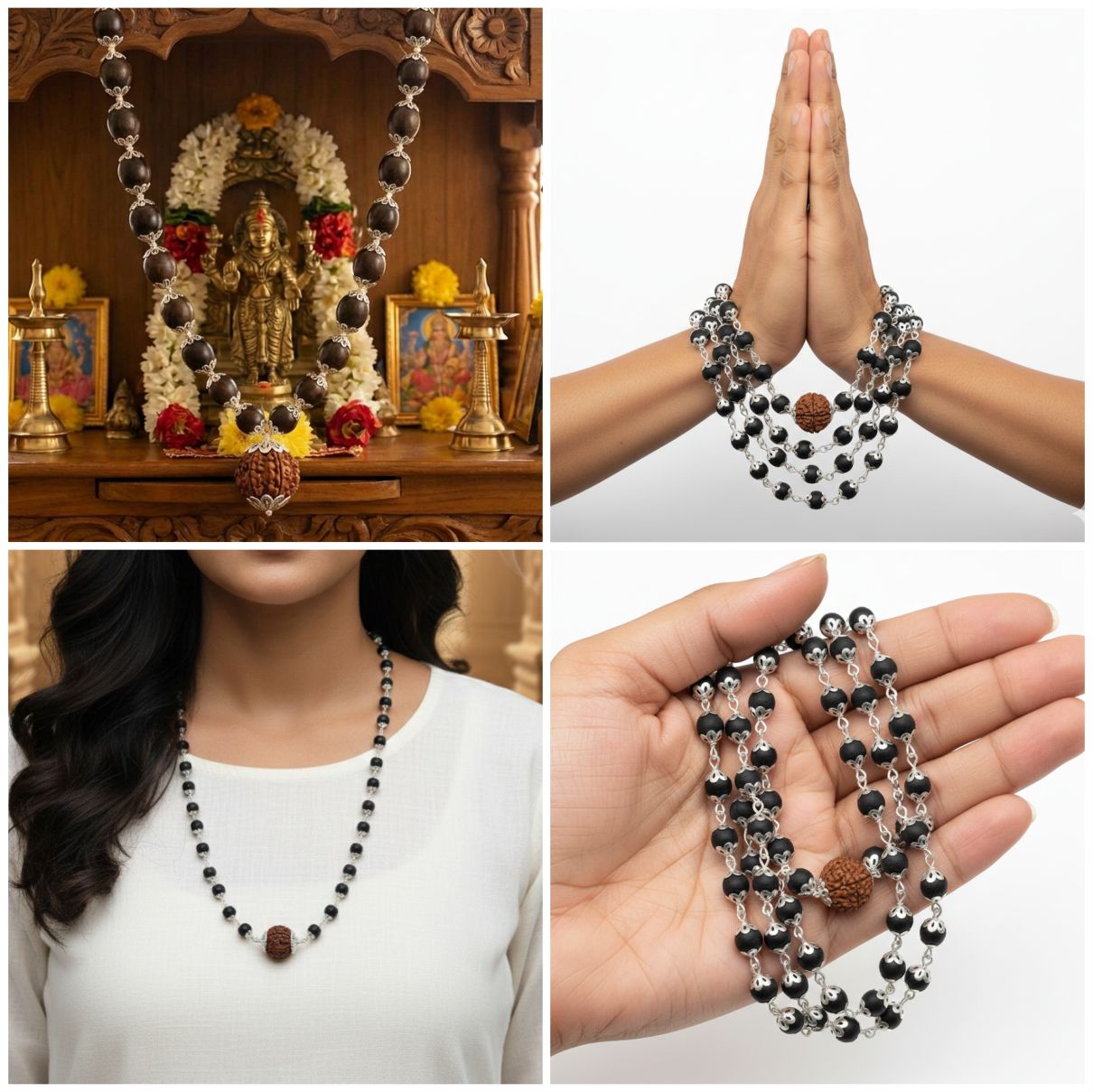 Dhanyog Karungali | Ebony Wood With Nepali 7 Mukhi Rudrakh For Success & Financial Stability