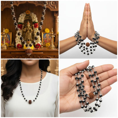 Dhanyog Karungali | Ebony Wood With Nepali 7 Mukhi Rudrakh For Success & Financial Stability