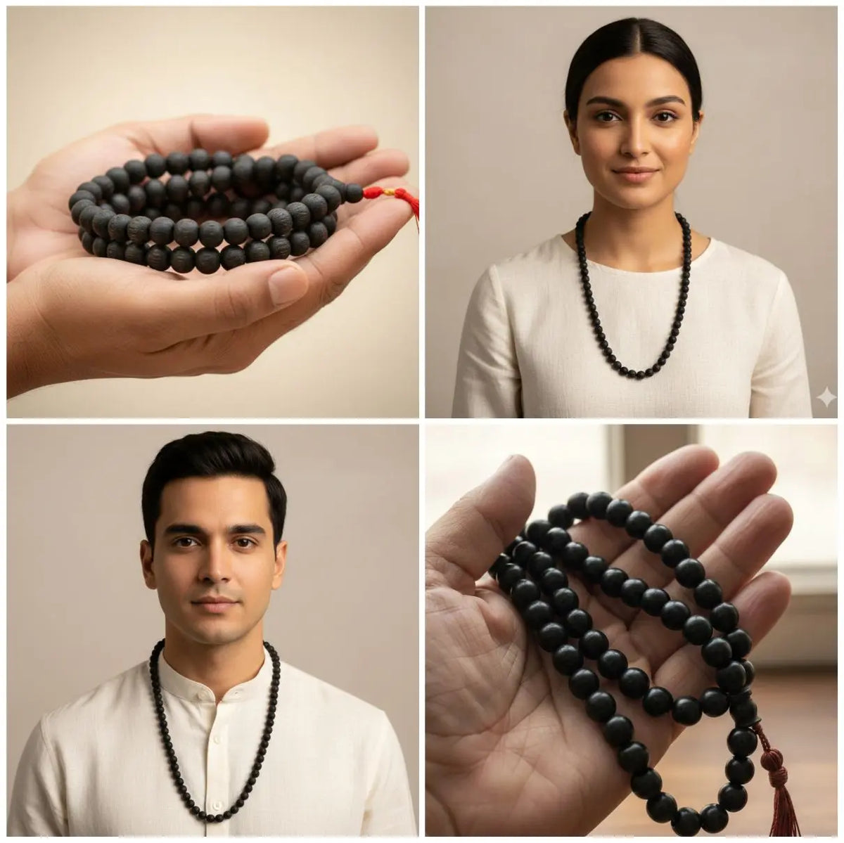 Authentic Karungali Malai worn by man and woman for positive energy and focus - Tathastu Gems