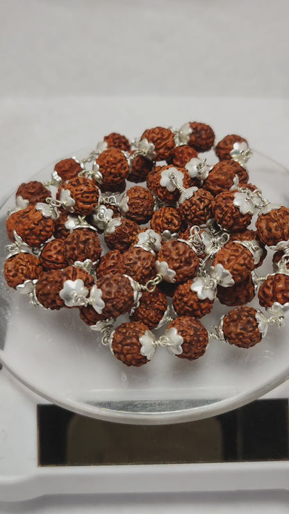 Certified Rudraksh Mala Silver Capped - Natural 5 Mukhi Rudraksha